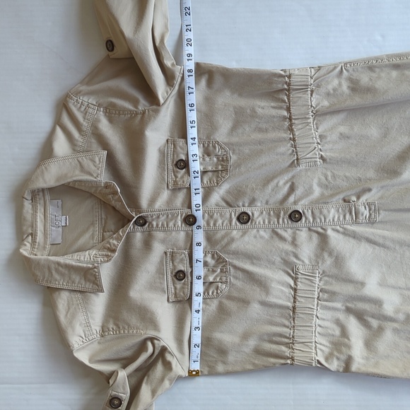 Ann Taylor Loft Khaki Safari Button Tab Sleeve Collared Dress SP Tan Pockets - Picture 12 of 16